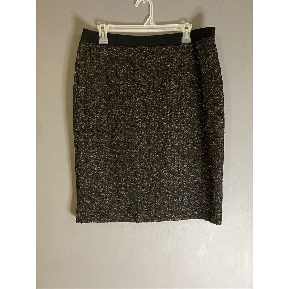 Sunny Leigh Black Silver Metallic Pencil Lined Skirt Size Large NWOT